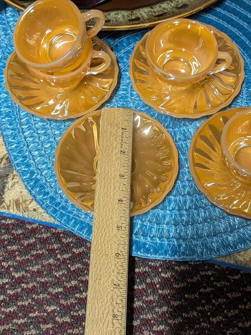 Vintage Peach Luster Glass Cup and Saucer Set - Vibrant Orange Home Dining